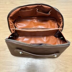 Zip Around Brown Leather Toiletry Case